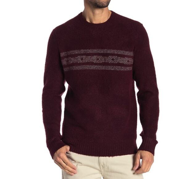 Michael Bastian Striped Crewneck Sweater Burgundy Medium Boucle Wool $168 NEW - Picture 1 of 4